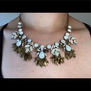 Rhinestone drop leaf statement necklace
